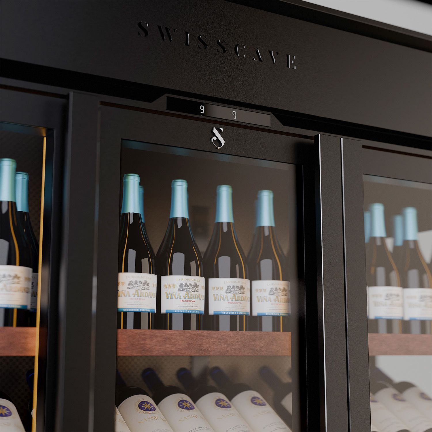 SWISSCAVE Wine Wall for up to 315 bottles with integrated ambient lighting