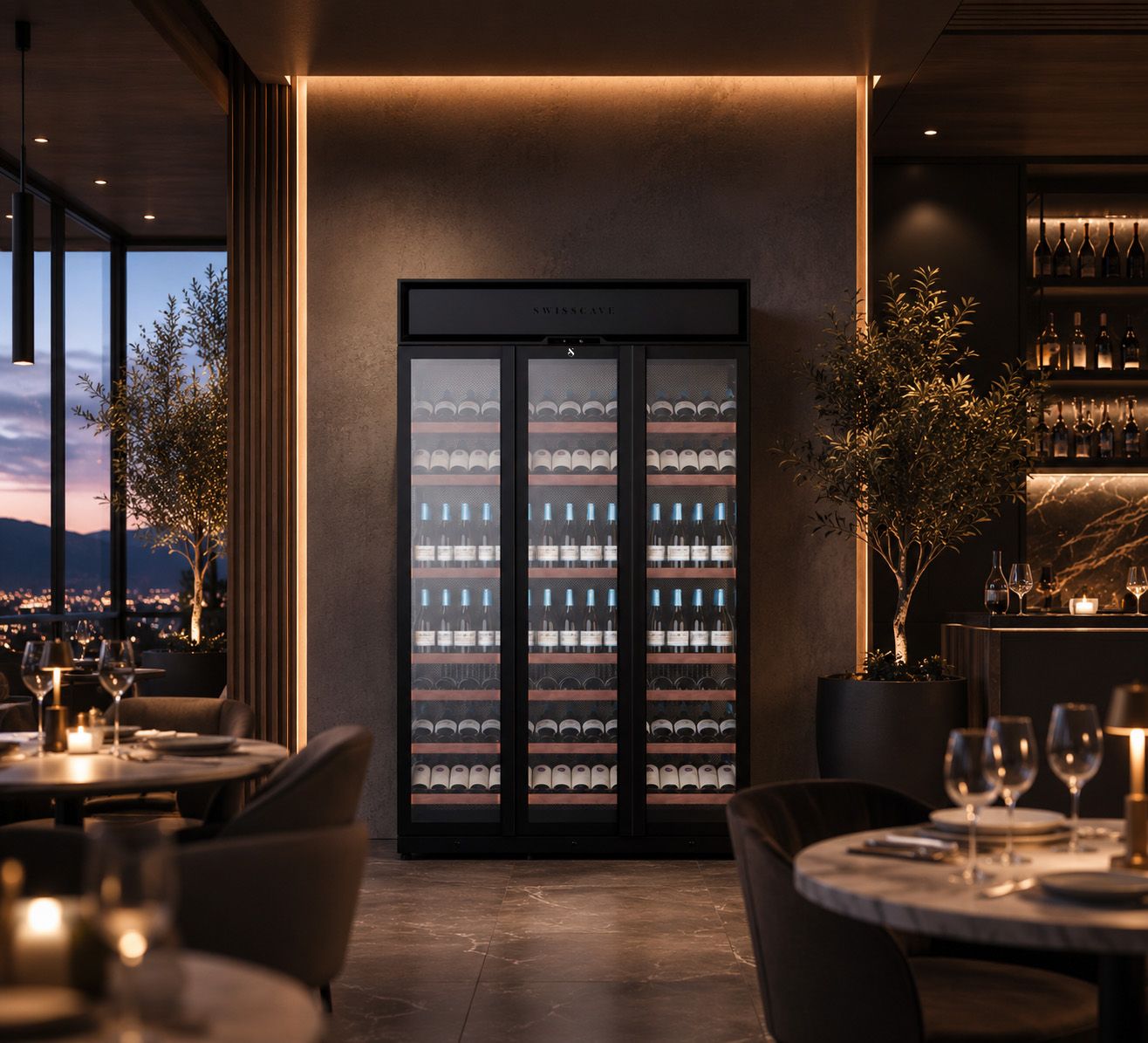 SWISSCAVE WLA-770FLD single zone Wine Wall with premium wine presentation