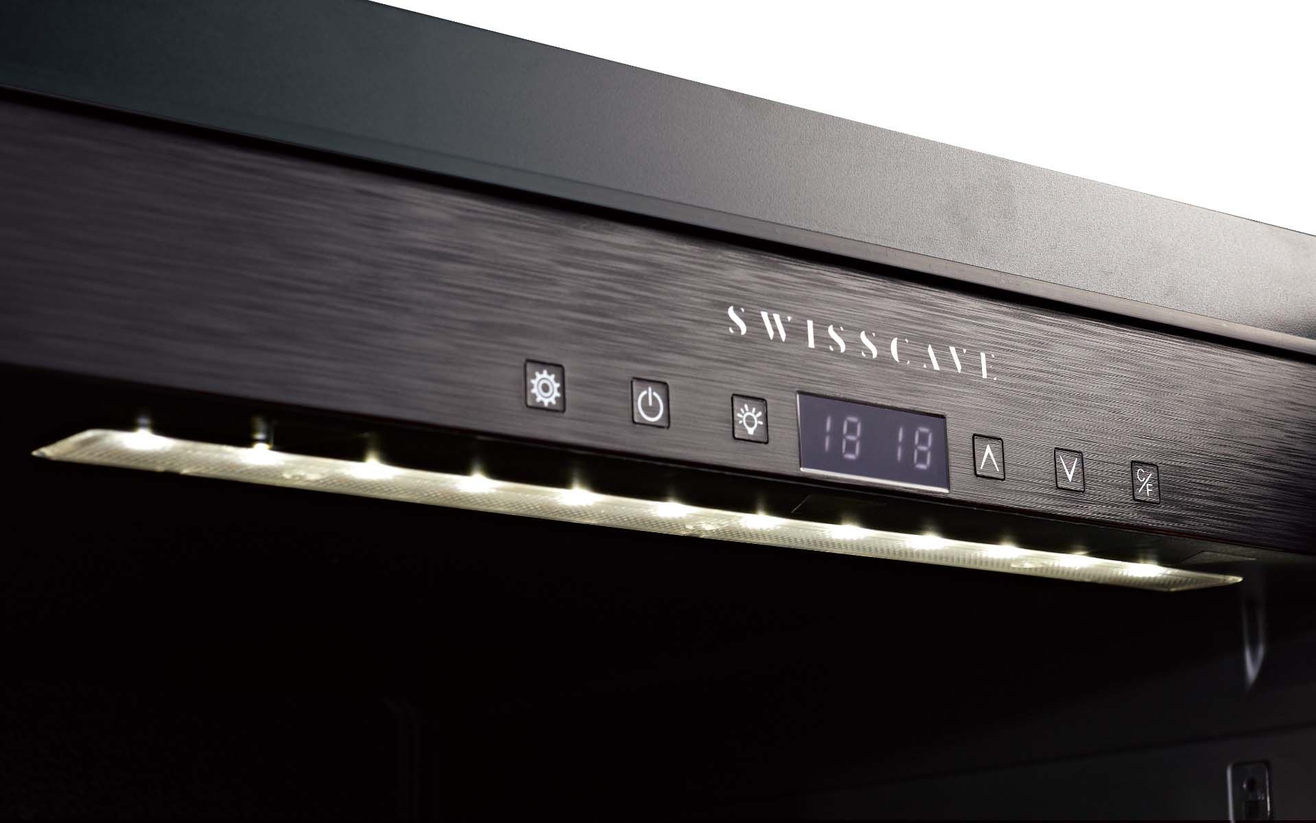 SWISSCAVE Schriftzug am Display mit weisser Beleuchtung – WLB-360F-MIX PREMIUM EDITION